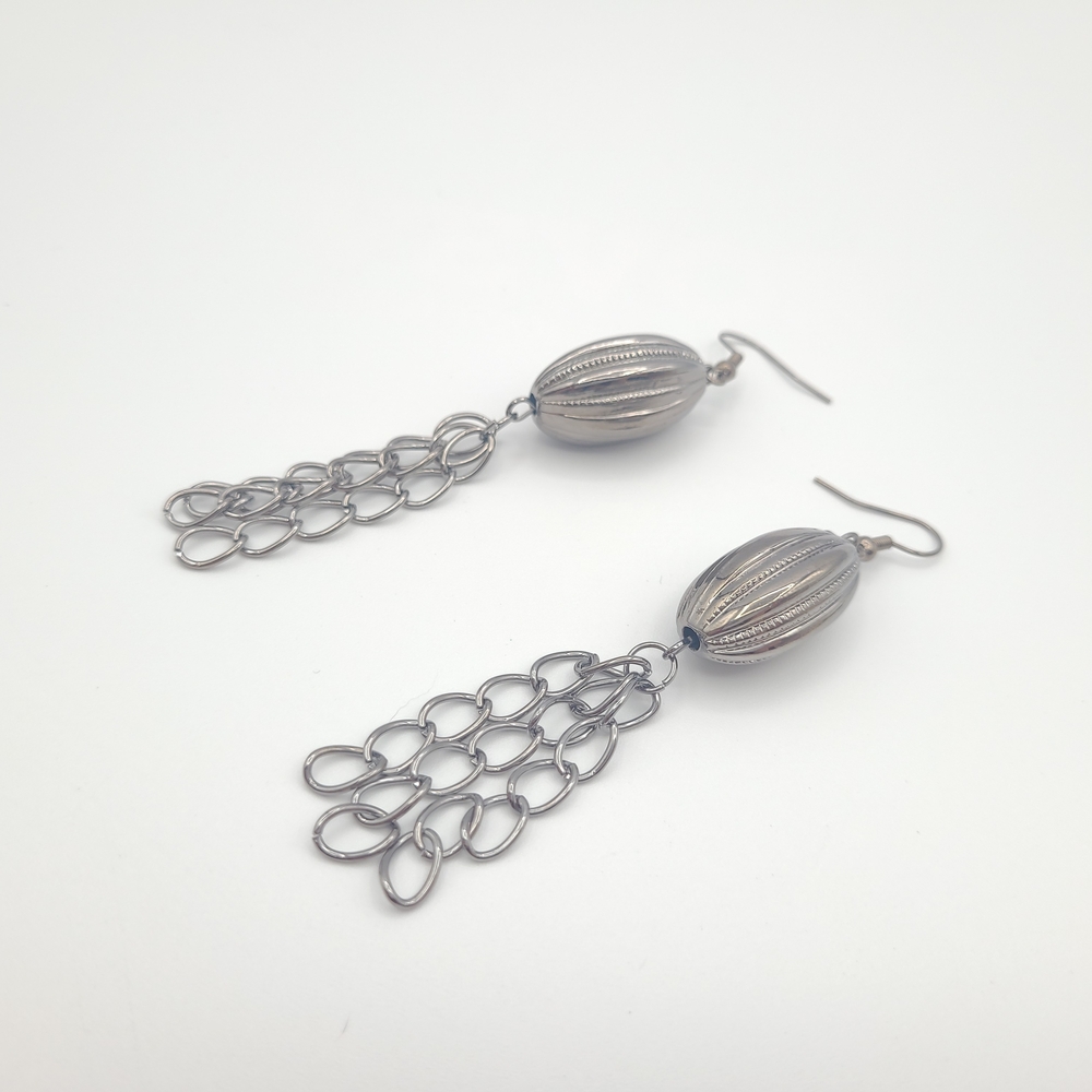 Vintage Silver Tone Chain Fringe Dangle Earrings - Picture 5 of 6